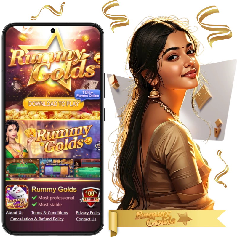 rummy gold with Indian model mobile playing card