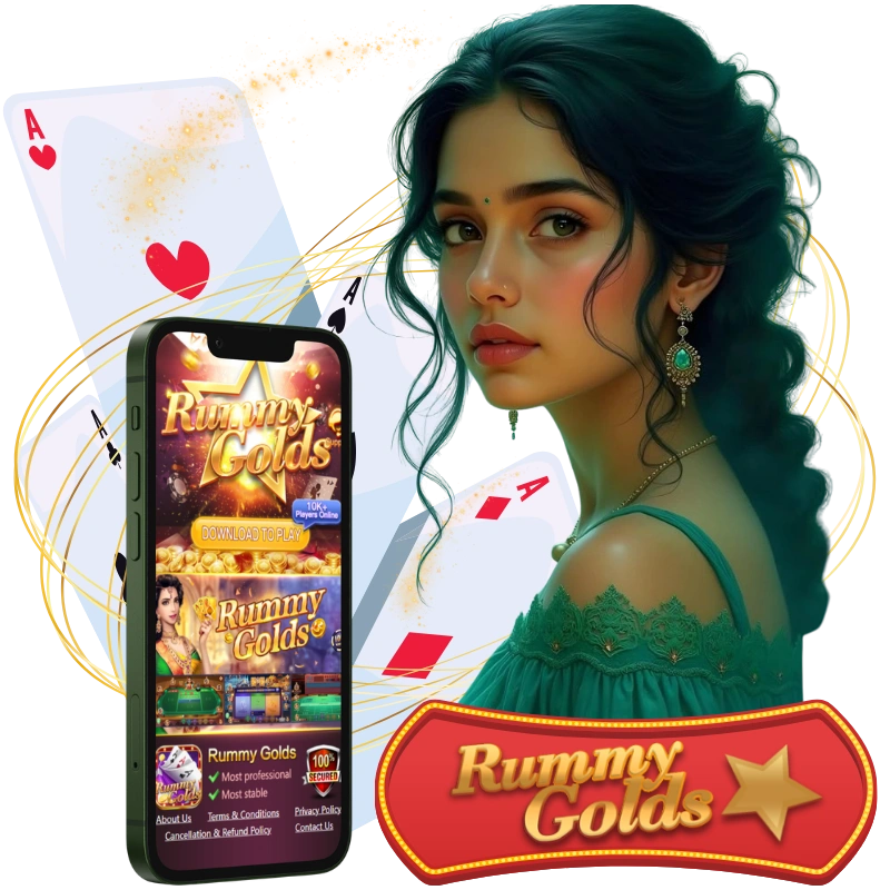 rummy gold with Indian model 2 and mobile playing card